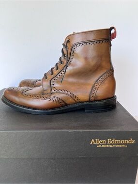 Allen Edmonds Dalton Wing Tip Leather Boots Bourbon